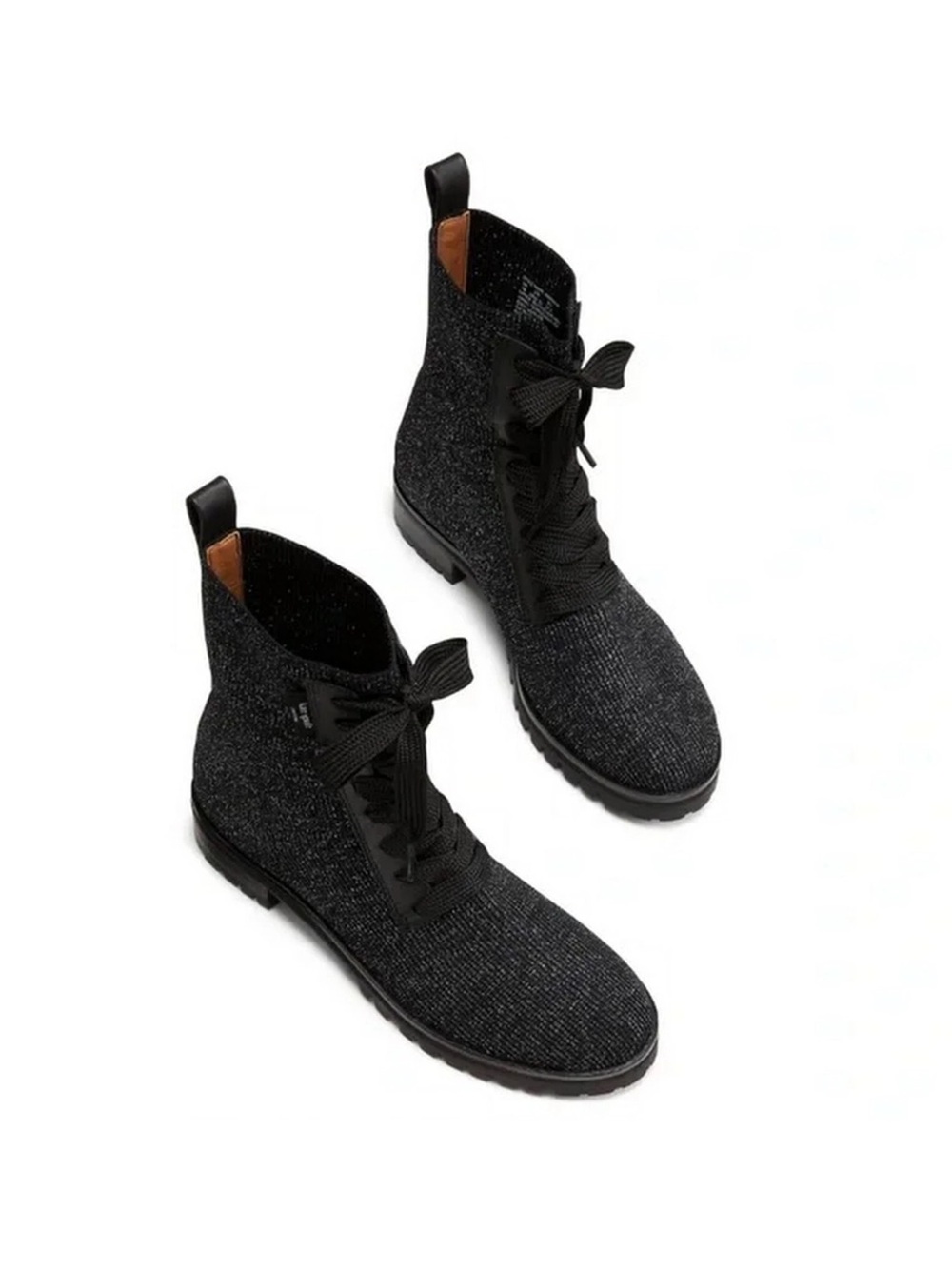 kate spade Black Glitter Knit Lace-Up Combat Boots